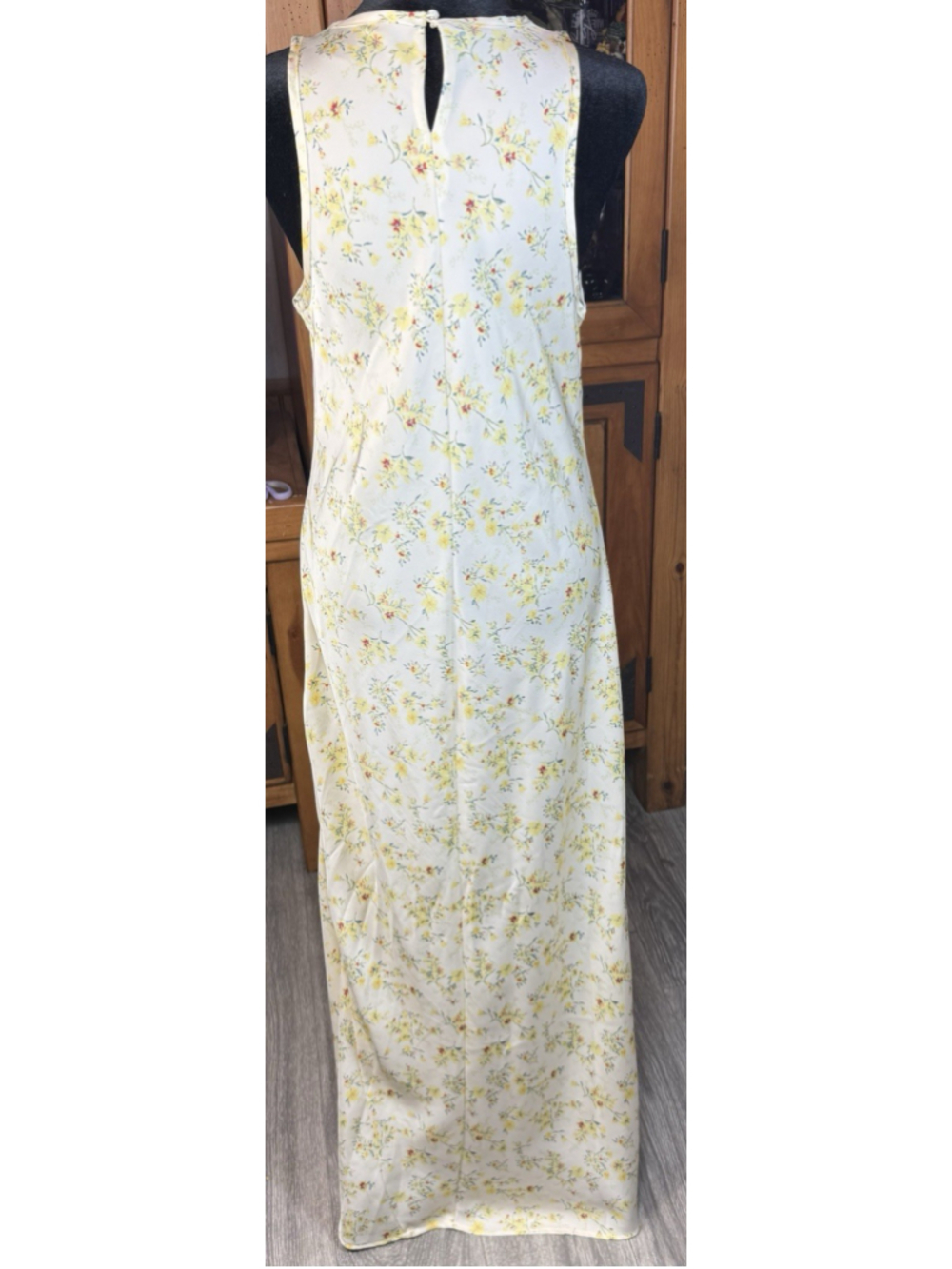 Christian Lacroix Light Yellow Satiny L Floral Maxi Long Dress Medium Sleeveless - Picture 7 of 10